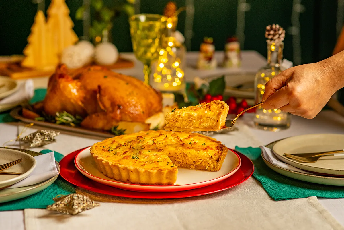 Quiche de Chester desfiado e Alho-poró